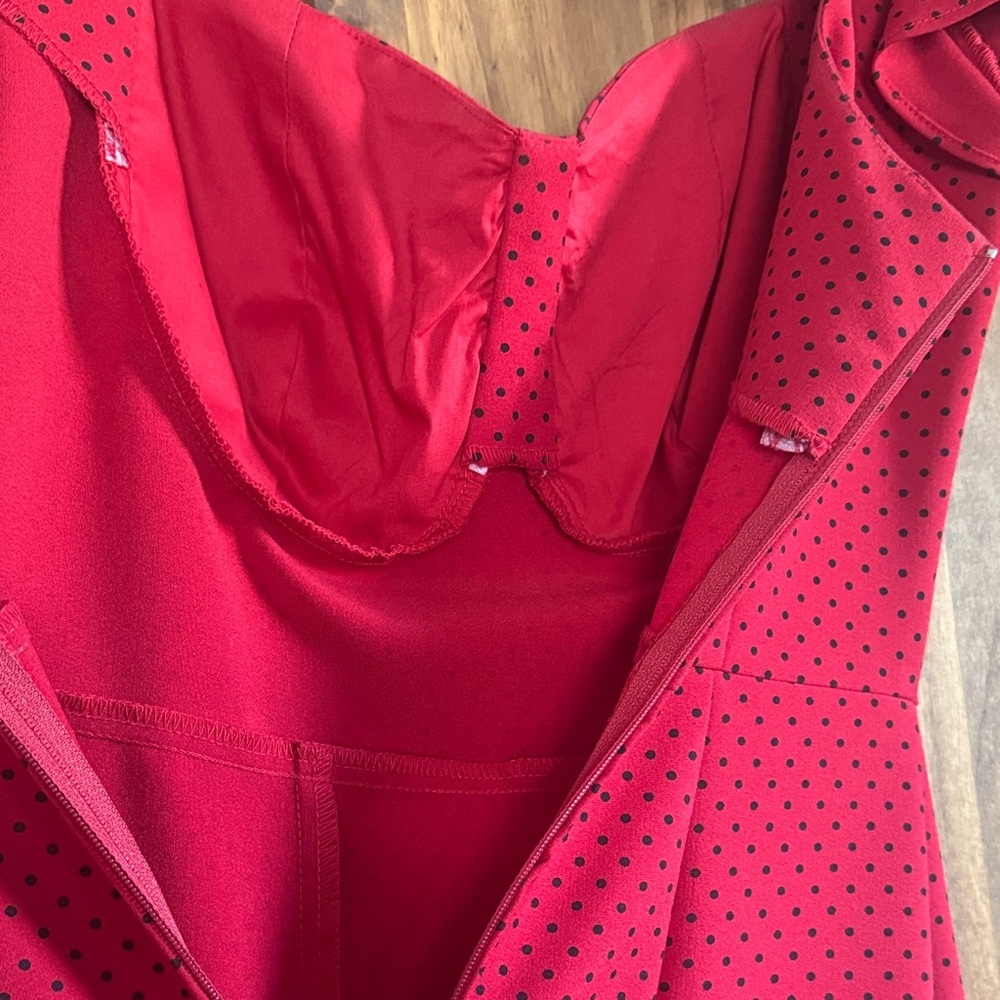 Stop Staring! ❤️ Polka Dot Midi Dress with Ruffle Shoulders - Picture 6 of 8